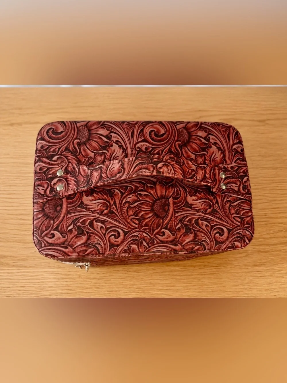 Vintage-Inspired Southwestern Floral Printed Vinyl Cantilever Makeup Train Case